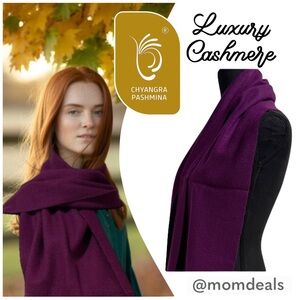 Certified 100%Cashmere Pashmina Nepal Lux WinterScarf Purple Fringe Handmade NWT